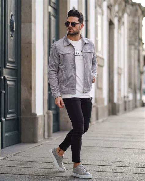 gray shoes outfit for men.